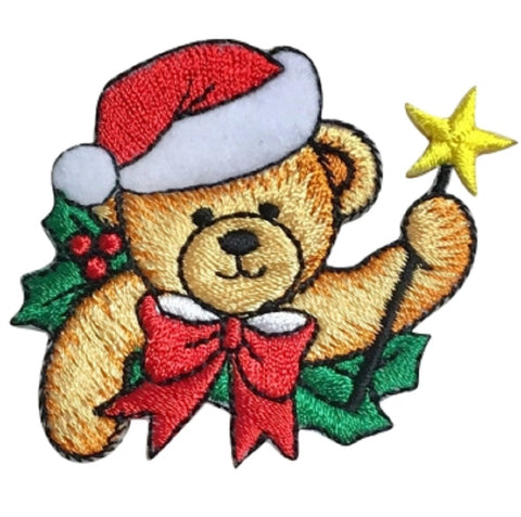 Christmas Teddy Bear Applique Patch - Santa Hat, Star 2-1/4" (Iron on) - Patch Parlor