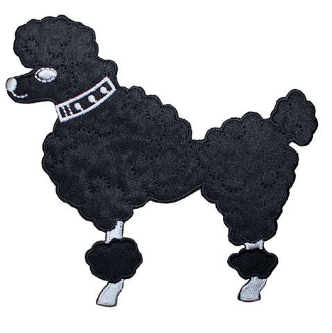 Large Poodle Applique Patch - Black Dog Facing Left, Sock Hop 6" (Iron on) - Patch Parlor