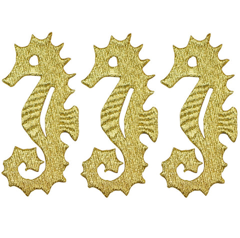 Seahorse Applique Patch - Gold, Ocean Tropical Fish 2.75" (3-Pack, Iron on) - Patch Parlor