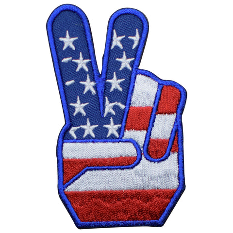 Peace Patch - USA, Peace Fingers, United States, Stars Stripes 3-15/16" (Iron on) - Patch Parlor