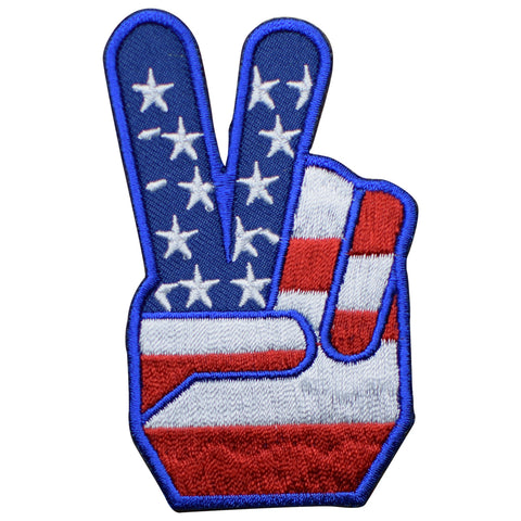 Peace Patch - USA, Peace Fingers, United States, Stars Stripes 3-15/16" (Iron on) - Patch Parlor