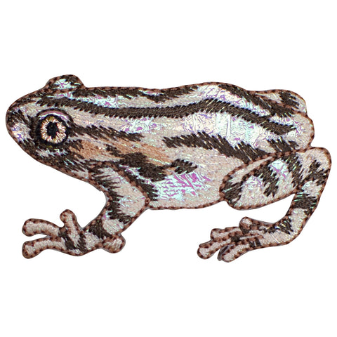 Shiny Brown Frog Applique Patch - Striped Amphibian Badge 2.25" (Iron on) - Patch Parlor