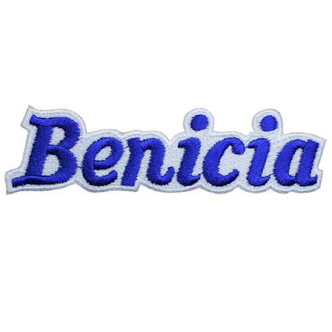 Benicia California Patch - Blue and White Script 4" (Iron on) - Patch Parlor