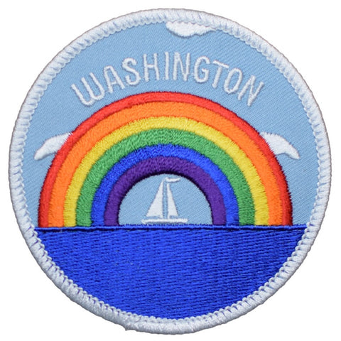 Washington Patch - Rainbow, Sailboat, Sailing, Seattle Tacoma 3" (Iron on) - Patch Parlor