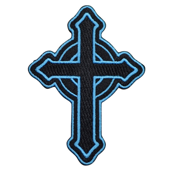 Celtic Cross Applique Patch - Irish, British, Black, Blue 3.5