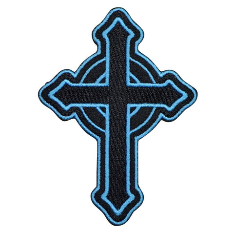 Celtic Cross Applique Patch - Irish, British, Black, Blue 3.5" (Iron on) - Patch Parlor