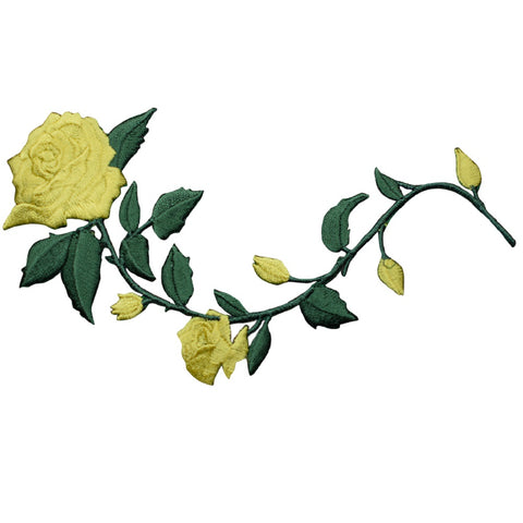 Yellow Rose Applique Patch - Long Stem, Flower Badge 5.5" (Iron on) - Patch Parlor