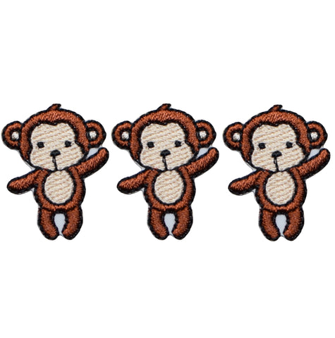 Mini Monkey Applique Patch - Animal, Zookeeper Badge 1" (3-Pack, Iron on) - Patch Parlor