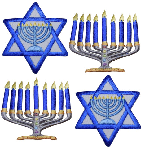 Hanukkah Applique Patch Set - Star of David, Menorah, Jewish (4-Pack, Iron on) - Patch Parlor