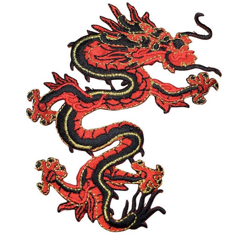 Red Dragon Applique Patch - Power, Strength, Good Luck Badge 4.5" (Iron on) - Patch Parlor