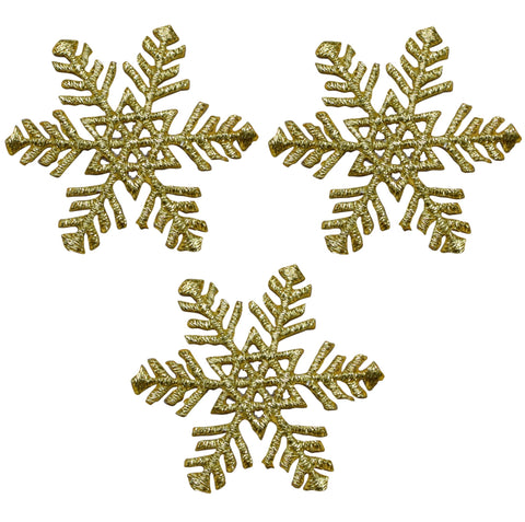 Snowflake Applique Patch - Snow, Metallic Gold, Winter 1.75" (3-Pack, Iron on) - Patch Parlor