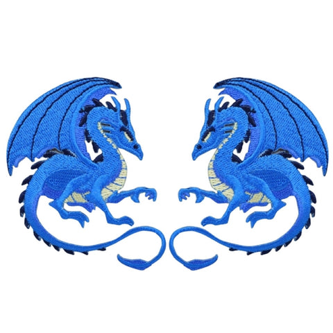Fantasy Dragon Applique Patch - Blue Power Strength Luck 3.25" (2-Pack, Iron on)