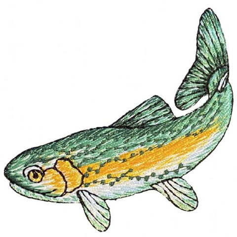 Natural Trout Applique Patch - Green & Yellow Fish, Fishing Badge 2.75" (Iron on)
