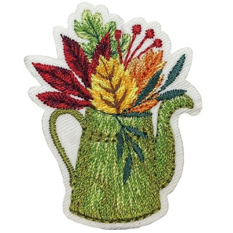 Autumn Applique Patch - Watering Can, Leaves, Fall Badge 1-7/8" (Iron on) - Patch Parlor