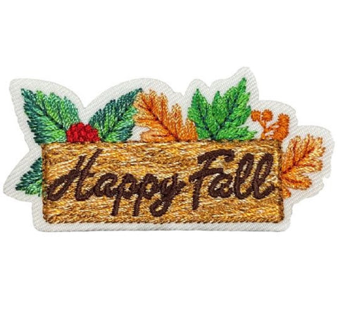 Autumn Applique Patch - Berries, Wood Sign, Leaves, Fall Badge 2-3/8" (Iron on) - Patch Parlor
