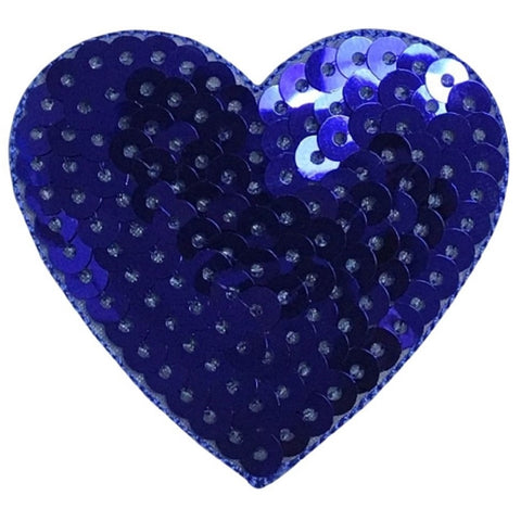 Sequin Heart Applique Patch - Blue Love Badge 2.25" (Iron on) - Patch Parlor