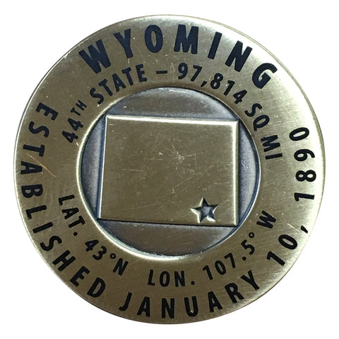 Wyoming Geo-Marker Pin - Est. 1890, 44th State, Hiking Benchmark Medallion, Survey Marker (Clearance) - Patch Parlor