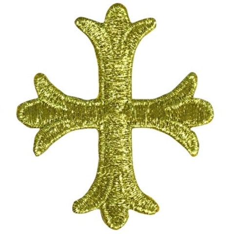 Gold Patonce Fleury Cross Applique Patch - Christian, Jesus Badge  2" (Iron on) - Patch Parlor