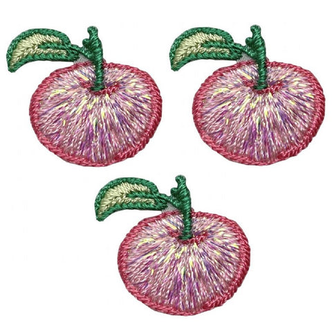Apple Applique Patch - Pink Fruit, Stem and Leaf 1" (3-Pack Iron on) - Patch Parlor