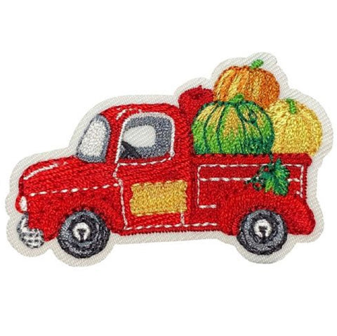 Autumn Applique Patch - Red Truck, Harvest, Gourds, Fall Badge 2-1/8" (Iron on) - Patch Parlor