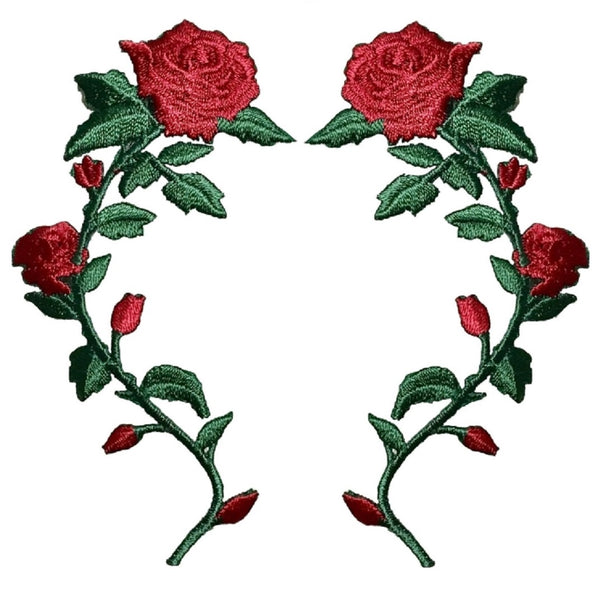 Floral 2 pc set, Red Roses (size 6-inches), matching embroidered iron- –  PatchPartyClub