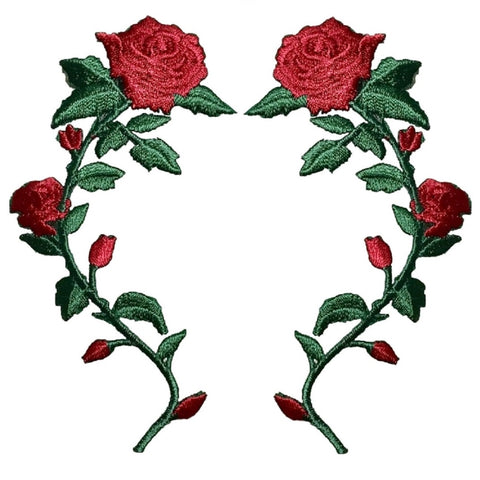 Red Rose Applique Patch Set - Love, Flower Badge 3.5" (2-Pack, Iron on) - Patch Parlor