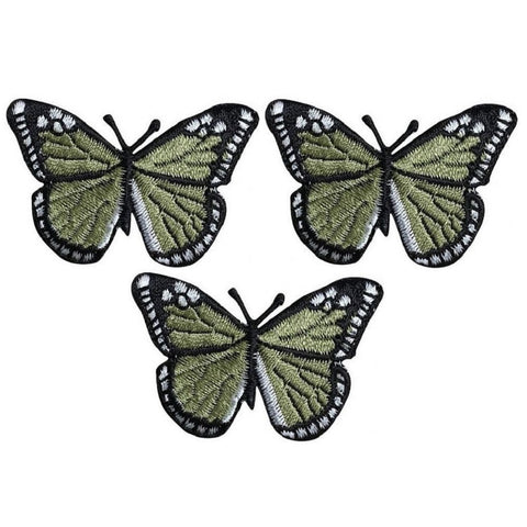 Olive Green Butterfly Applique Patch - Insect Bug Badge 2" (3-Pack, Iron on)
