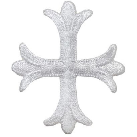 White Patonce Fleury Cross Applique Patch - Christian, Jesus Badge  2" (Iron on) - Patch Parlor