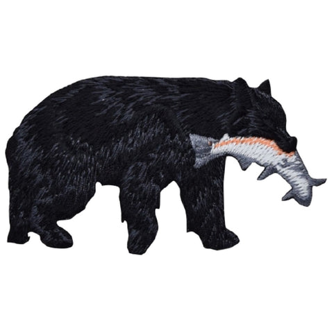 Bear Applique Patch - Salmon, Fish, Black Bear Badge 3-1/8" (Iron on) - Patch Parlor