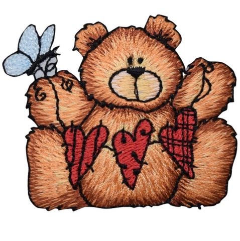 Teddy Bear Applique Patch -  String of Hearts, Dragonfly 2-3/8" (Iron on) - Patch Parlor