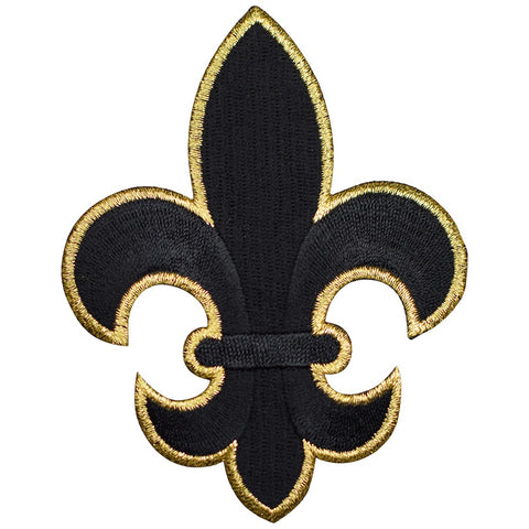 Extra Large Fleur De Lis Applique Patch - Black, Metallic Gold 4" (Iron on)