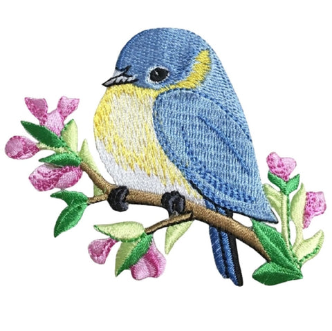 Bluebird Applique Patch - Bird, Flowers, Branch 3.5" (Iron on) - Patch Parlor