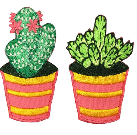 Cactus Applique Patch - Cacti, Flowers, Succulent Badge 1-5/8" (2-Pack, Iron on) - Patch Parlor