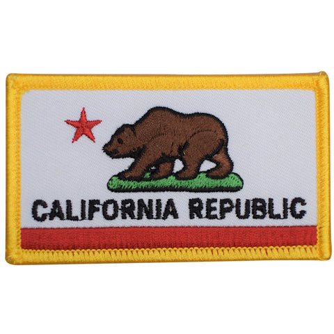 California Patch - Grizzly Bear, CA Republic Flag Badge 3.25" (Iron on) - Patch Parlor