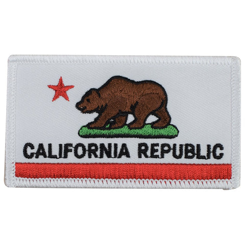 California Patch - Grizzly Bear, White Border CA Republic Flag 3.25" (Iron on)