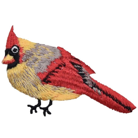 Cardinal Applique Patch - Female Red/Yellow Bird Badge 2.25" (Iron on) - Patch Parlor