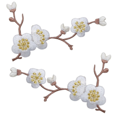 Cherry Blossom Applique Patch Set - Branch Bloom Flower 3-1/8" (2-Pack, Iron on) - Patch Parlor