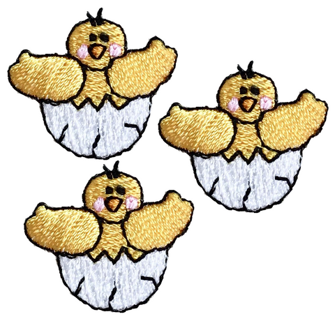 Baby Chick Applique Patch - Egg, Chicken, Farm Badge 15/16" (3-Pack, Iron on) - Patch Parlor