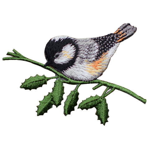 Chickadee Applique Patch - Bird, Branch, Leaves 2-3/8" (Iron on) - Patch Parlor