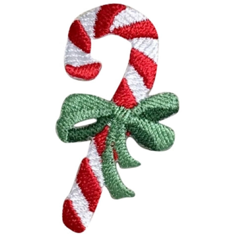 Candy Cane Applique Patch - Christmas Treat, Bow 2.25" (Iron on) - Patch Parlor
