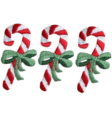 Candy Cane Applique Patch - Christmas Treat, Bow 2.25" (3-Pack, Iron on) - Patch Parlor