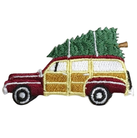 Woodie Station Wagon Applique Patch - Christmas Tree Badge 2.5" (Iron on) - Patch Parlor