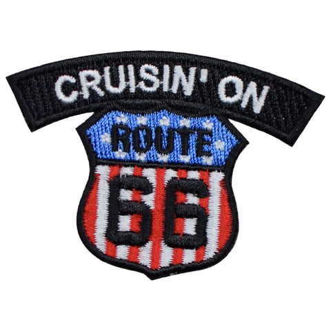 Cruisin' On Route 66 Patch - USA Theme Rt. 66 Biker Badge 2.5" (Iron on) - Patch Parlor