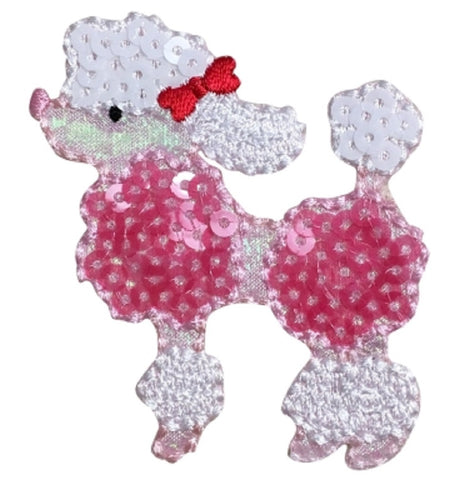 Sequin Poodle Applique Patch - White Dog, Puppy in Dress Badge 2-3/8" (Iron on) - Patch Parlor