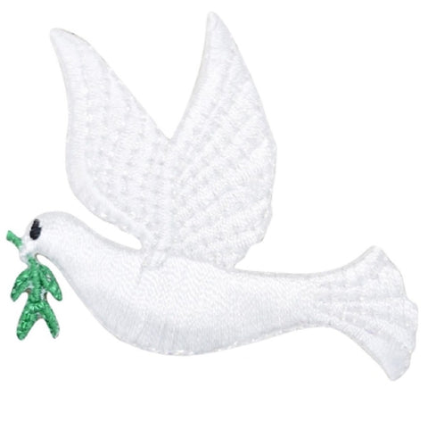 Peace Dove Applique Patch - Olive Branch, Bird Badge, Left 2-1/8" (Iron on) - Patch Parlor