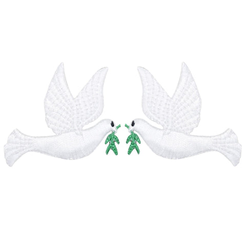 Peace Dove Applique Patch Set - Olive Branch, Bird 2-1/8" (2-Pack, Iron on) - Patch Parlor