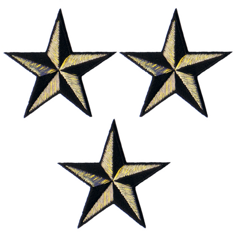Nautical Star Applique Patch - Gold/Black Tattoo Badge 2" (3-Pack, Iron on) - Patch Parlor