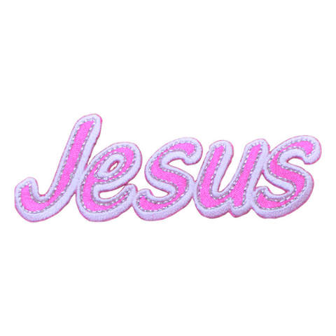 Jesus Applique Patch -Pink, White, Christian, Catholic 3.25" (Iron on) - Patch Parlor