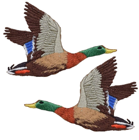 Duck Applique Patch Set - Flying Drake Mallard Water Fowl 3" (2-Pack, Iron On) - Patch Parlor