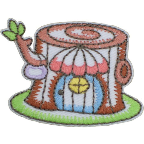 Tree Stump Applique Patch - Garden Gnome Collection, Fairy House 2" (Iron on) - Patch Parlor